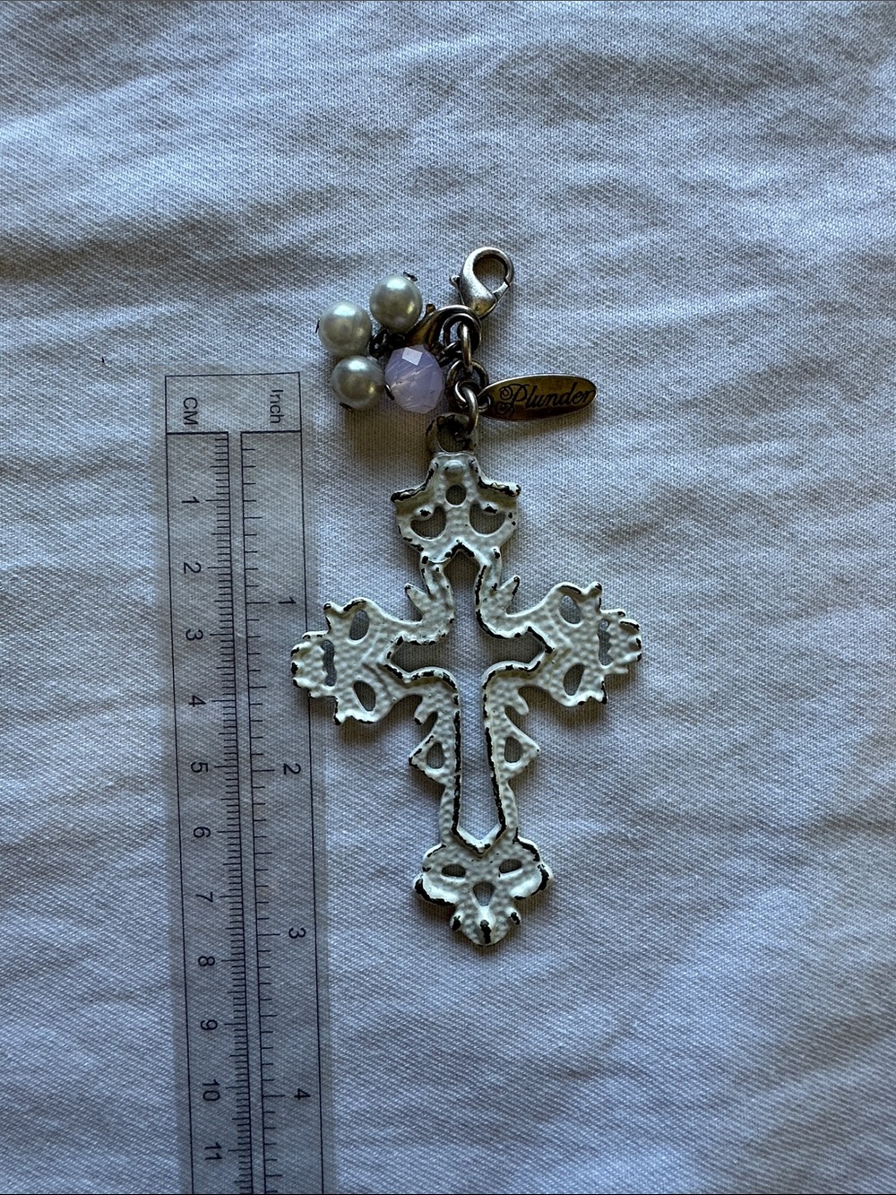 Plunder White and Lavender Ornate Cross Charm